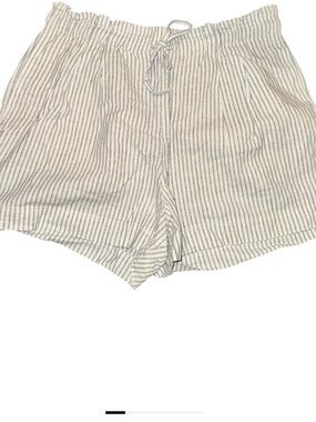 Uniqlo Shorts Women's Size XL Blue White Striped Mid Rise Linen Blend Drawstring